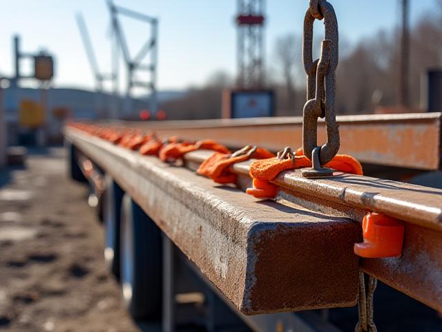 Steel beams and precast concrete on a flatbed