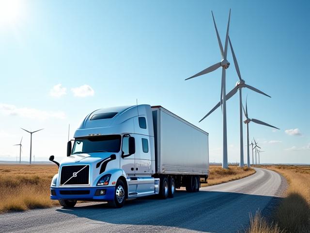 Berry Trucking vehicle parked near a wind turbine farm construction site