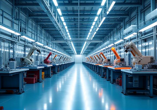 Modern automated manufacturing facility in Mexico during peak production