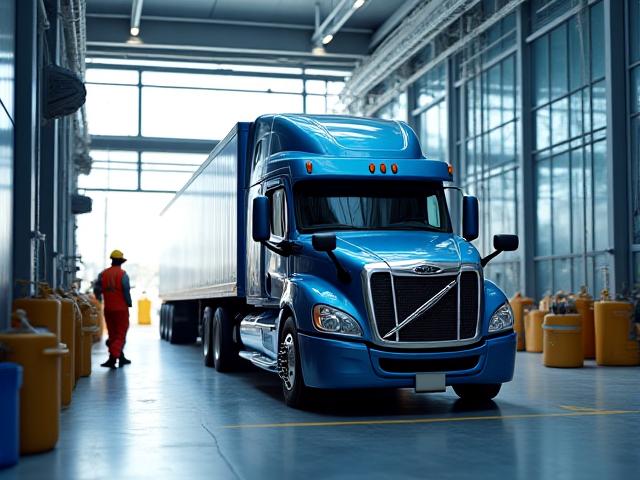 Berry Trucking vehicle delivering to a modern manufacturing facility
