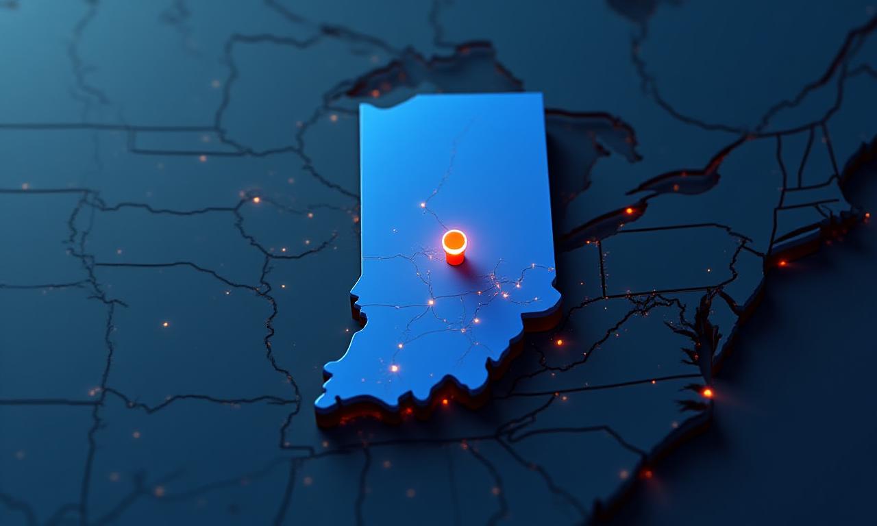 Regional service area map covering Indiana and surrounding Midwest states