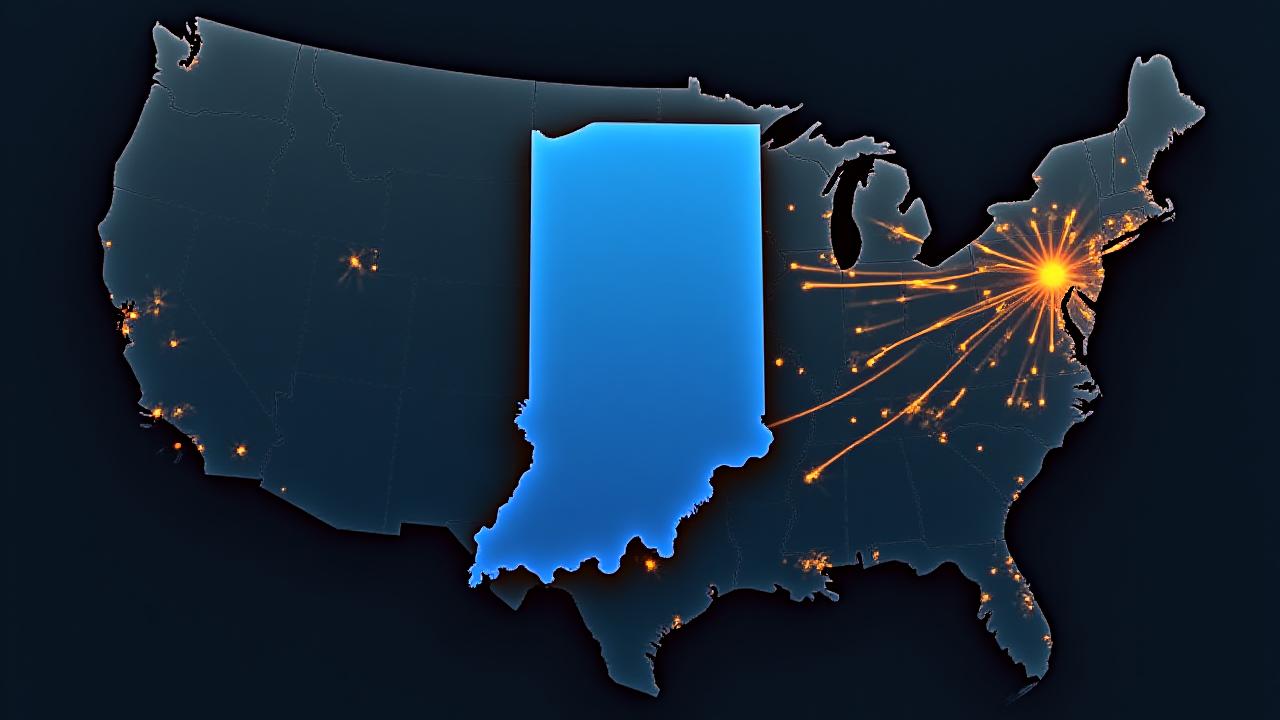 Route map showing Berry Trucking network originating from Indiana to regional hubs